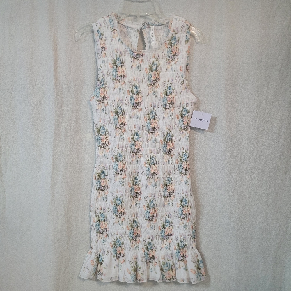 New-AE Smocked Bodycon Mini Dress Coquette Girlhoodcore Preppy Valley Girl Sz XS